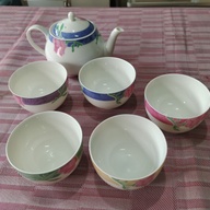 Floral Tea Pot and Tea Cups and Saucer Set