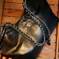 PRADA Black Calfskin Leather and Chain Shoulder Tote