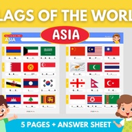 Printable Activity Sheets for Kids- Flags of the World (ASIA)