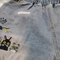 Cats Embroidered Denim Short