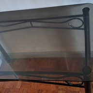 Glass Dining Table (Thick Black Tempered Glass and Black Iron Frame)