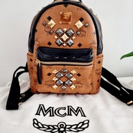 MCM Brown Black Visetos Studded Coated Canvas Stark Backpack