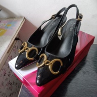 VDEN Women's Classy Stiletto Pointed Shoes 2INCH Patent Leather Block Heels Buckle Back