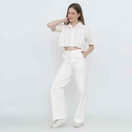 Next Wide Leg Jeans High Waist Semi Stretch  - White