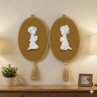 Rare Capodimonte praying boy & girl wall plaque set