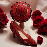 🌹 “Romance in Red” Miniature  Shoe and Hat Duo