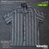 (PRE-OWNED REQUEST Striped 4-Way Stretch Button Up Polo with Chest Prints