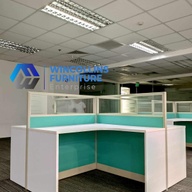 4-Seater Office Partition Cubicle/Table, L-shape Cubicle Fabric with Glass Panel